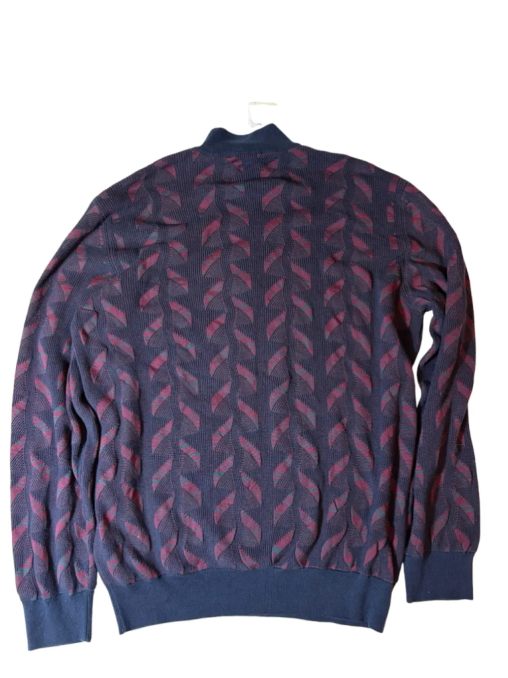 NWT Luchiano Visconti Mens XXL Abstract Jacquard Quarter Zip Sweater Navy